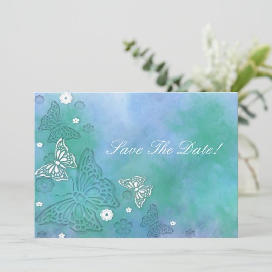 Schmetterlinge Save the Date Einladung (Stehend Vorderseite)