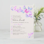 Schmetterlinge Silver Confetti Quinceanera und Mas Einladung (Stehend Vorderseite)