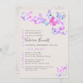 Schmetterlinge Silver Confetti Quinceanera und Mas Einladung (Vorne/Hinten)