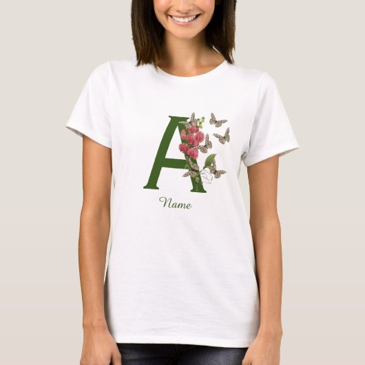 Schmetterlinge Sweet Pea Monogram Initial A Your N T-Shirt (Vorderseite)