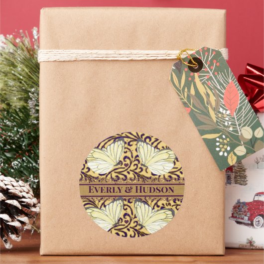 Schmetterlinge Swirl Lila und Orange Runder Aufkleber (Feiertag)