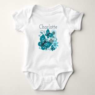 Schmetterlinge u. Blumen-Weste (blau) Baby Strampler