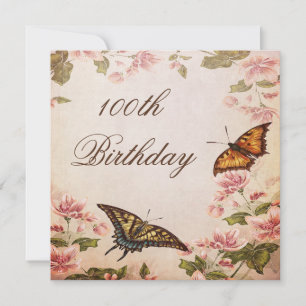 Schmetterlinge u. Vintage Mandel-Blüte 100. Einladung