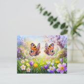 Schmetterlinge über blühender Frühlingswiese Postkarte (Stehend Vorderseite)
