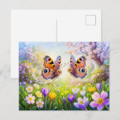 Schmetterlinge über blühender Frühlingswiese Postkarte (Vorne/Hinten)