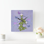 Schmetterlinge und Bell-Blumen Quadratische Wanduhr (Zuhause)