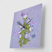 Schmetterlinge und Bell-Blumen Quadratische Wanduhr (Winkel)