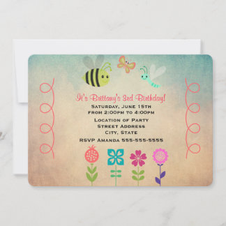 Schmetterlinge und Bienen Kinder zum Geburtstag Pa Einladung