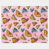 Schmetterlinge und Bienen über Peach Sky Fleecedecke (Vorderseite (Horizontal))
