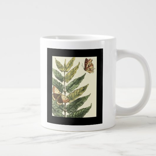 Schmetterlinge und Blätter mit schwarzem Rahmen Jumbo-Tasse (Rechts)