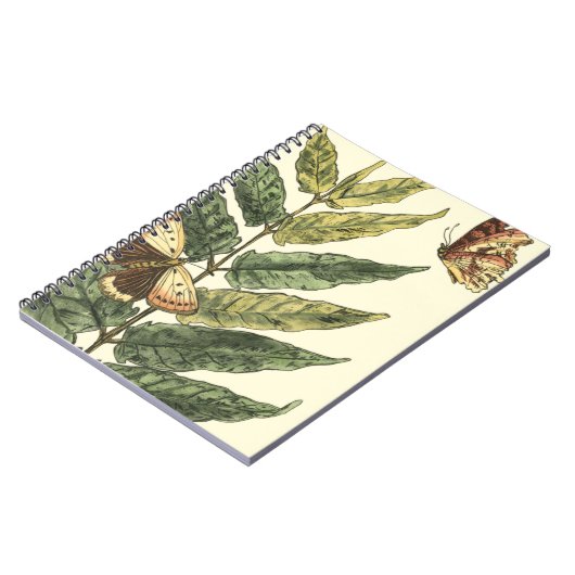 Schmetterlinge und Blätter mit schwarzem Rahmen Notizblock (Linke Seite)