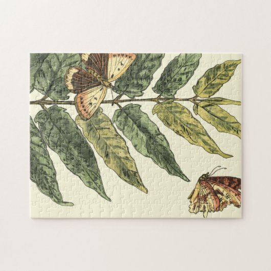 Schmetterlinge und Blätter mit schwarzem Rahmen Puzzle (Horizontal)