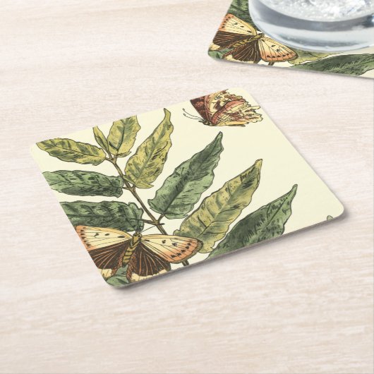 Schmetterlinge und Blätter mit schwarzem Rahmen Rechteckiger Pappuntersetzer (angewinkelt)