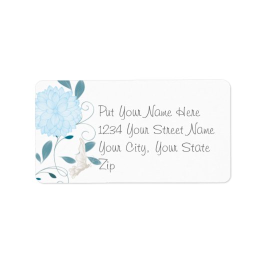 Schmetterlinge und blaue Chrysanthemen Adressaufkleber (Vorne)