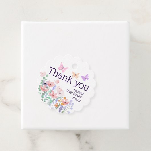 Schmetterlinge und Blooms Babydusche Danke Geschenkanhänger (Beispiel)