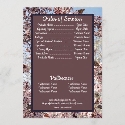 Schmetterlinge und blühender Baum mit Fotos Zitat Programm (Rückseite)