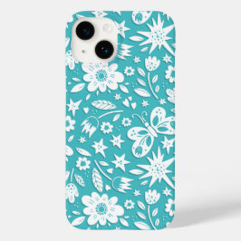 Schmetterlinge und Blume auf Aqua Case-Mate iPhone 14 Hülle