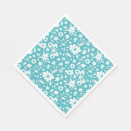 Schmetterlinge und Blume auf Aqua Serviette (Ecke)