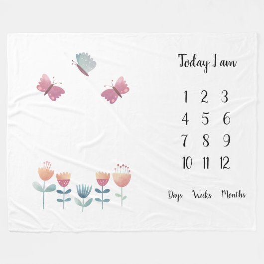 Schmetterlinge und Blume Baby ersten Jahr Meilenst Fleecedecke (Vorderseite (Horizontal))