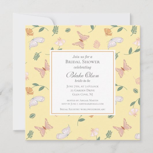 Schmetterlinge und Blume Brautdusche Einladung (Vorderseite)
