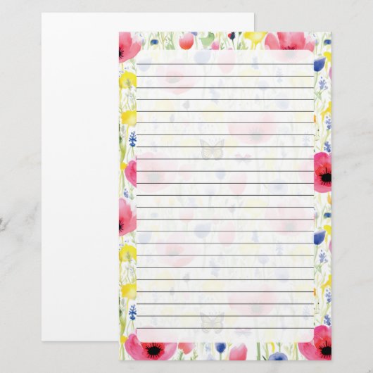 Schmetterlinge und Blume Briefpapier (Vorne/Hinten)