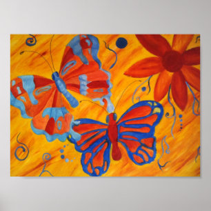 Schmetterlinge und Blume Canvas Print Poster