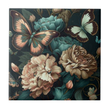 Schmetterlinge und Blume dunkles klassisches Desig