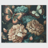 Schmetterlinge und Blume dunkles klassisches Desig Geschenkpapier (Flach)