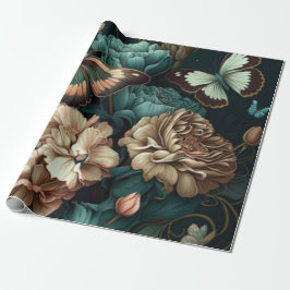 Schmetterlinge und Blume dunkles klassisches Desig Geschenkpapier