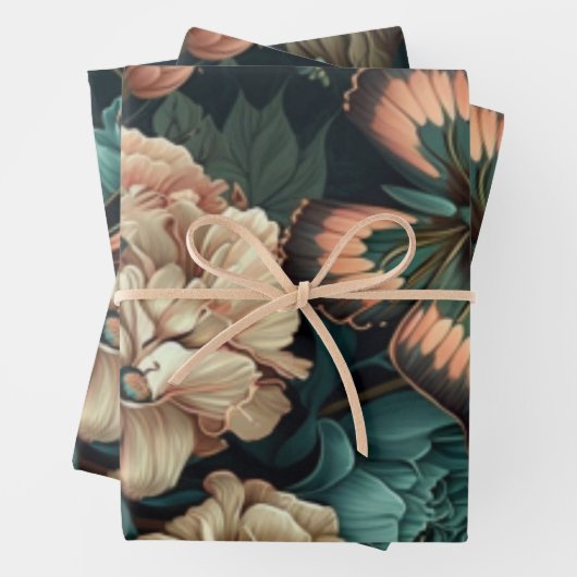 Schmetterlinge und Blume dunkles klassisches Desig Geschenkpapier Set (Beispiel)