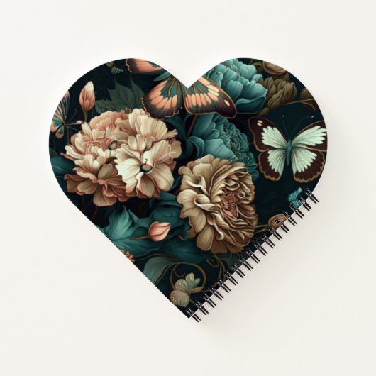 Schmetterlinge und Blume dunkles klassisches Desig Notizblock (Rückseite)