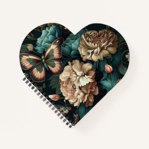 Schmetterlinge und Blume dunkles klassisches Desig Notizblock