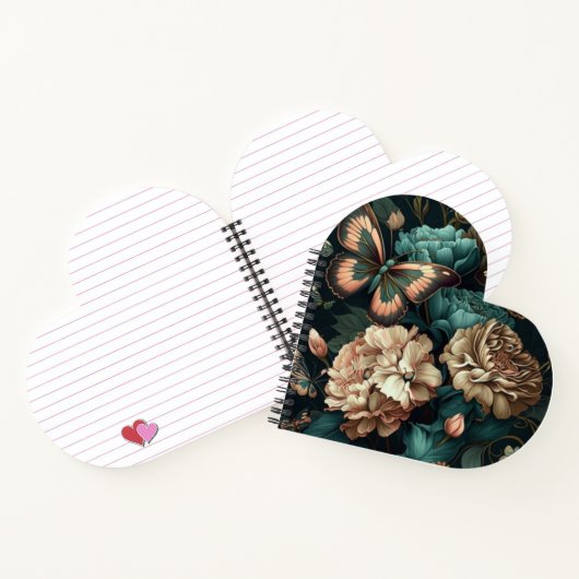 Schmetterlinge und Blume dunkles klassisches Desig Notizblock (Innenseite)