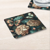 Schmetterlinge und Blume dunkles klassisches Desig Rechteckiger Pappuntersetzer (angewinkelt)