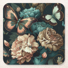 Schmetterlinge und Blume dunkles klassisches Desig Rechteckiger Pappuntersetzer