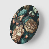 Schmetterlinge und Blume dunkles klassisches Desig Runde Wanduhr (Winkel)