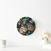 Schmetterlinge und Blume dunkles klassisches Desig Runde Wanduhr (Zuhause)