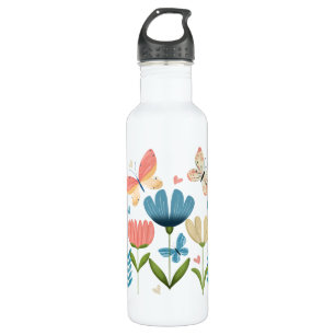 Schmetterlinge und Blume Edelstahlflasche