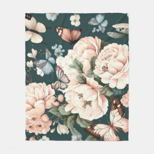 Schmetterlinge und Blume Fleecedecke (Vorderseite)