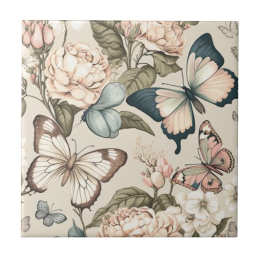 Schmetterlinge und Blume Fliese (Vorderseite)