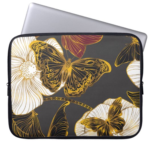 Schmetterlinge und Blume: Frühjahrsmuster Laptopschutzhülle (Vorderseite)