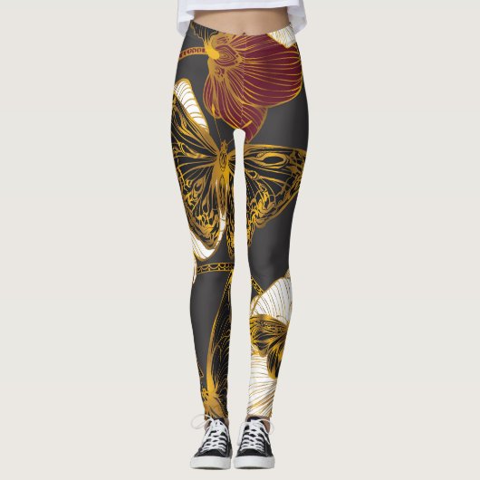 Schmetterlinge und Blume: Frühjahrsmuster Leggings (Vorderseite)