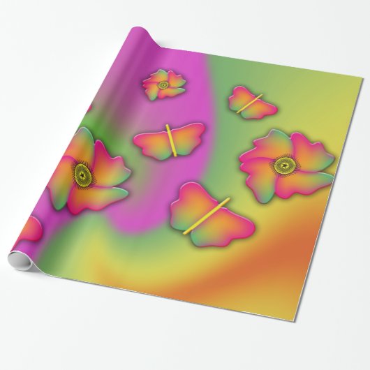 Schmetterlinge und Blume Geschenkpapier (Ungerollt)