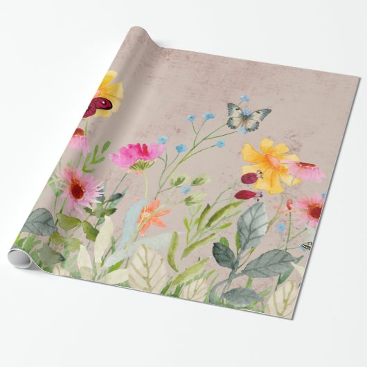 Schmetterlinge und Blume Geschenkpapier (Ungerollt)