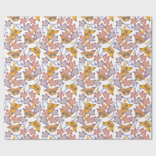 Schmetterlinge und Blume Geschenkpapier (Flach)