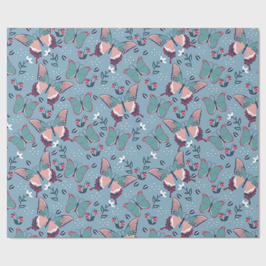 Schmetterlinge und Blume Geschenkpapier (Flach)