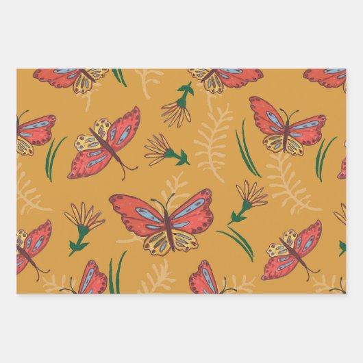 Schmetterlinge und Blume Geschenkpapier Set (Vorderseite)