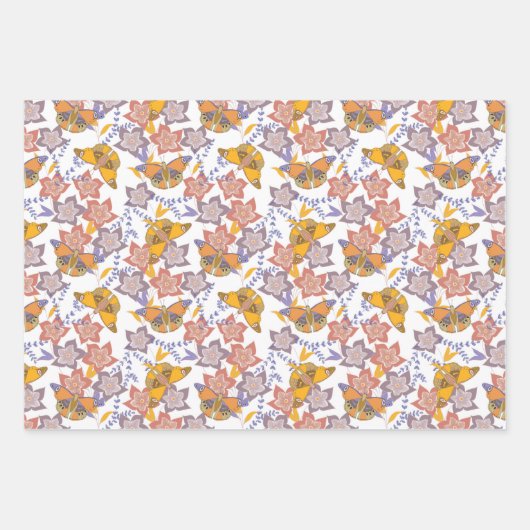 Schmetterlinge und Blume Geschenkpapier Set (Vorderseite 3)