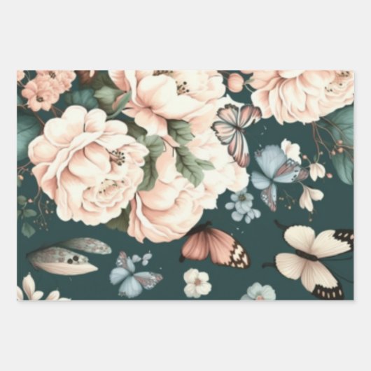 Schmetterlinge und Blume Geschenkpapier Set (Vorderseite 2)