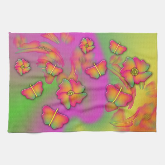 Schmetterlinge und Blume Geschirrtuch (Horizontal)